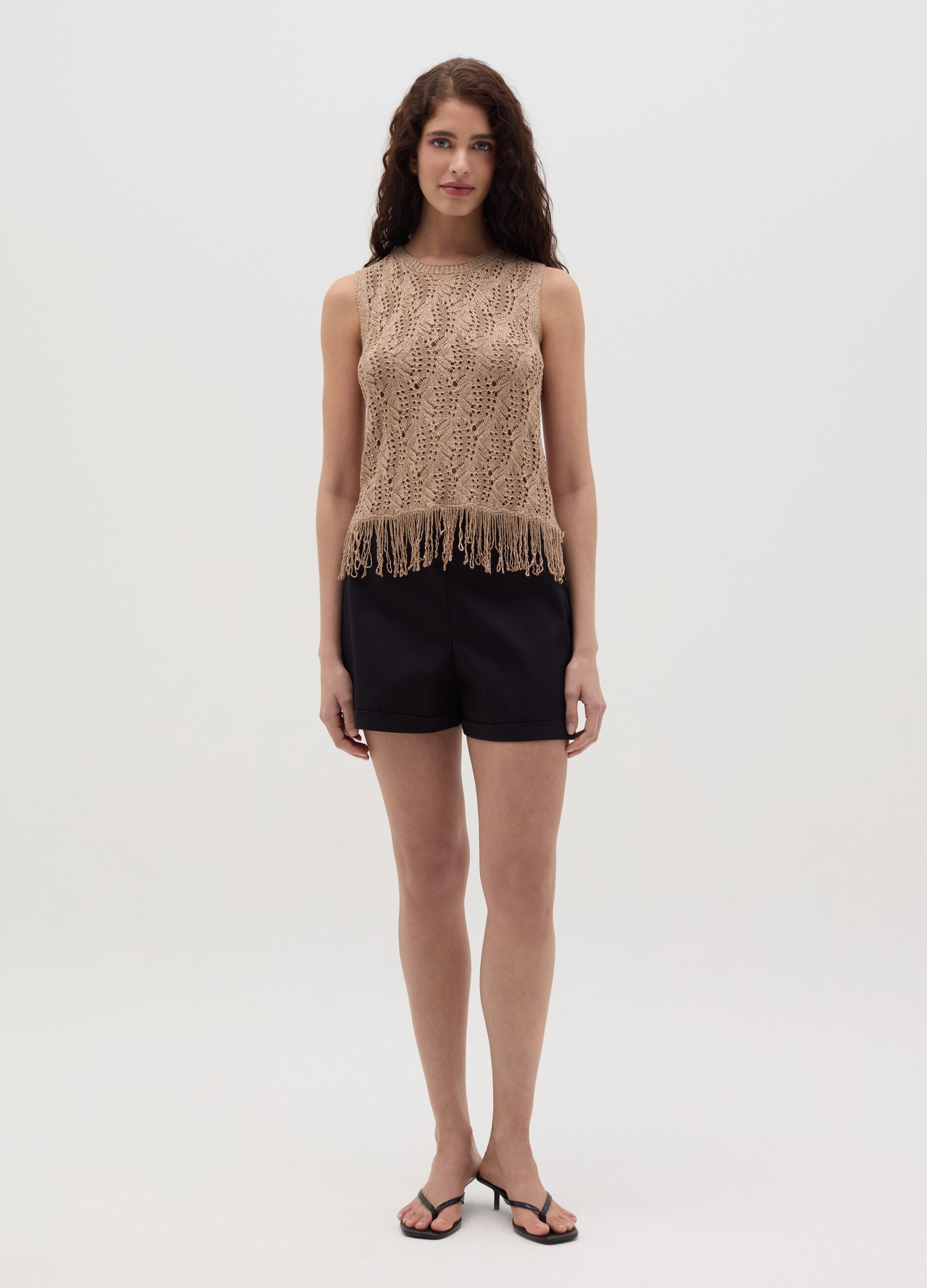 Lurex tank top with fringes