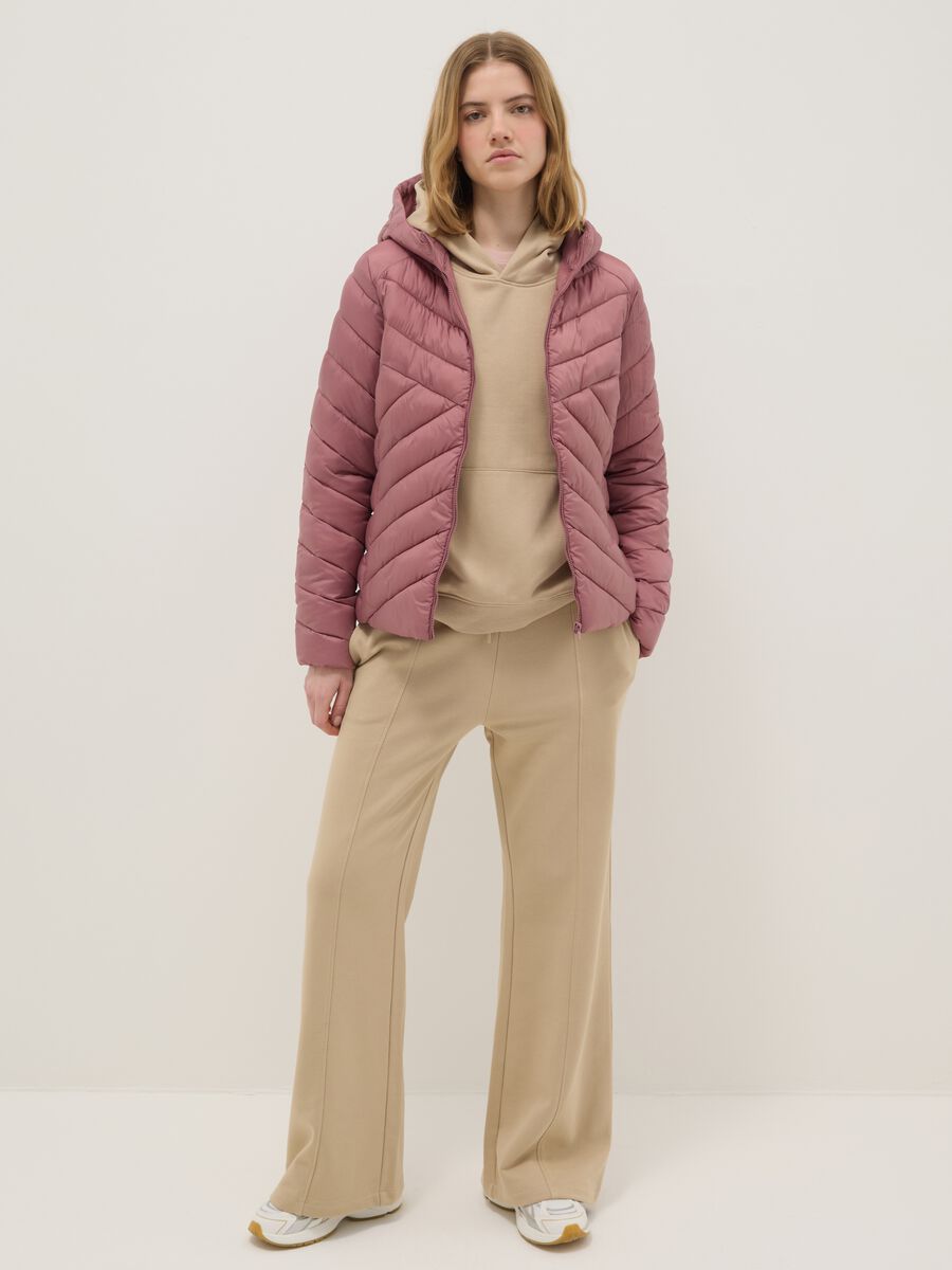 Regular fit pink padded jacket with hood_1