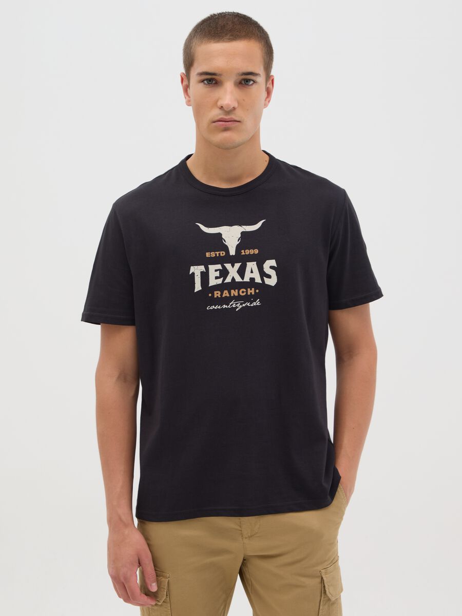 Black T-shirt with Texas Ovs print_0