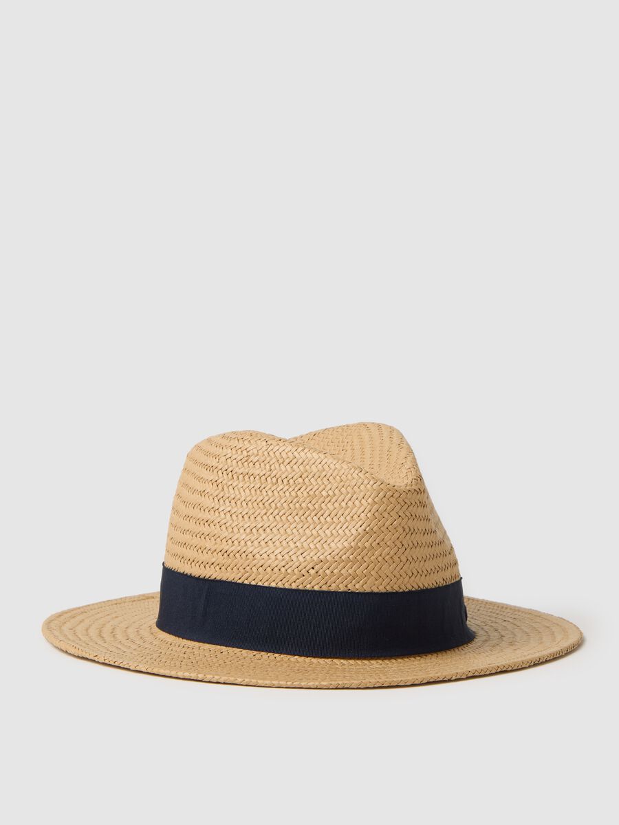 Multicoloured straw men's hat with blue band_0