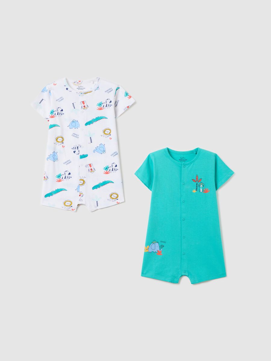 Two-pack white and light blue onesie in organic cotton with print_0