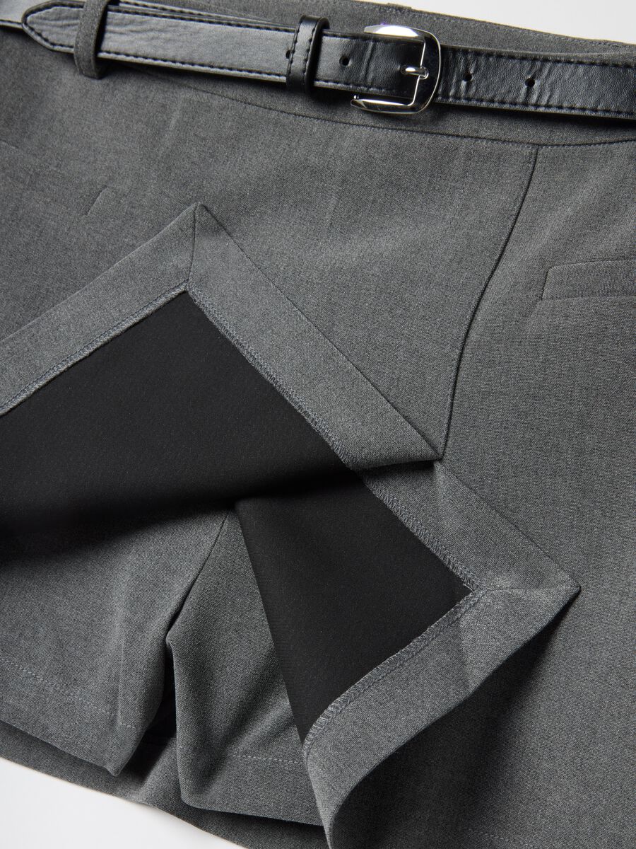 Grey Regular Fit Mini Skirt with Belt_1