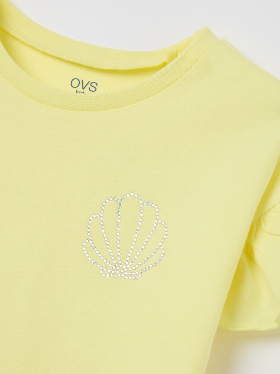 Yellow T-shirt in cotton with diamantés_2