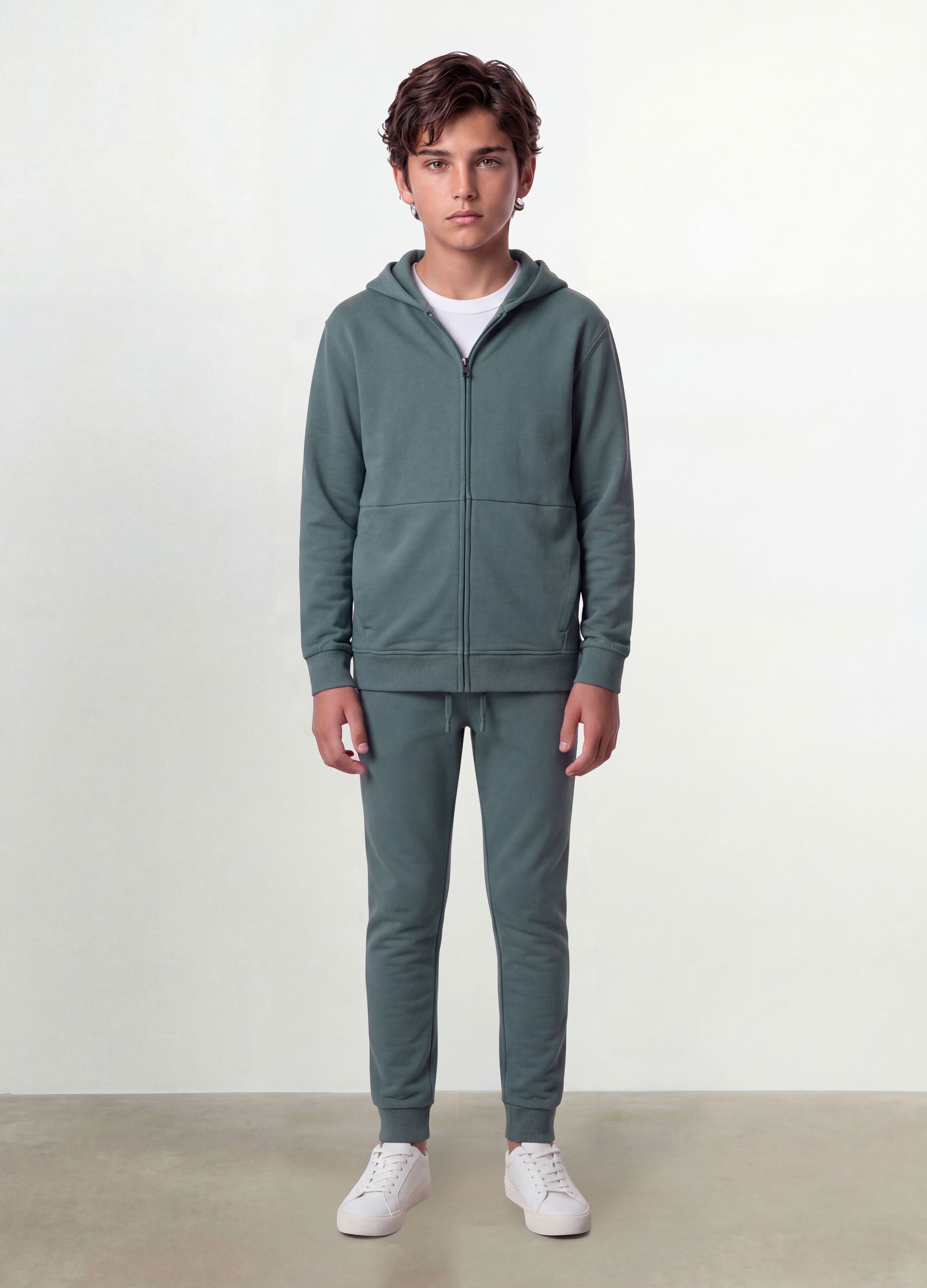 Green organic cotton zip-up hoodie for boys, relaxed fit