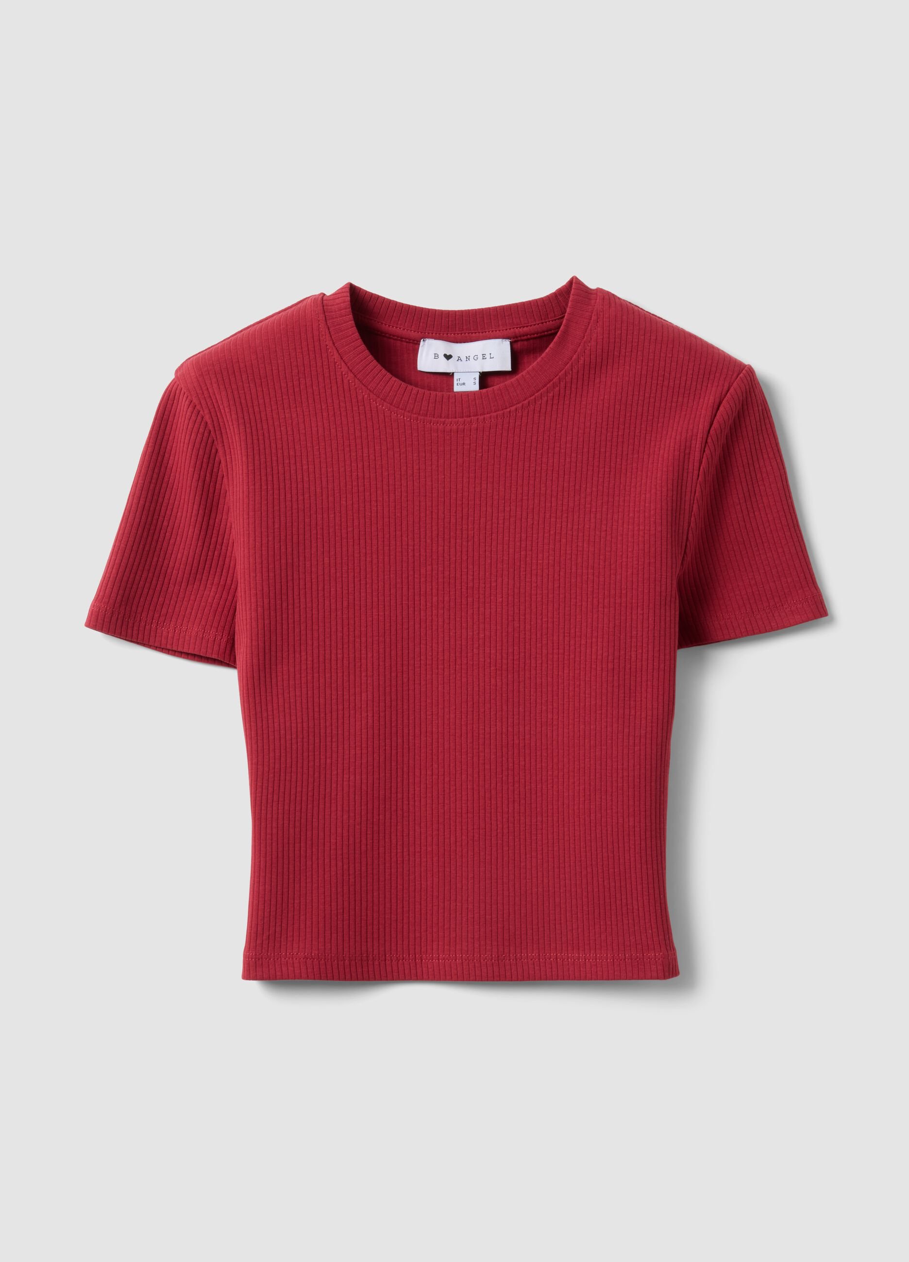 Red ribbed fitted stretch-cotton T-shirt