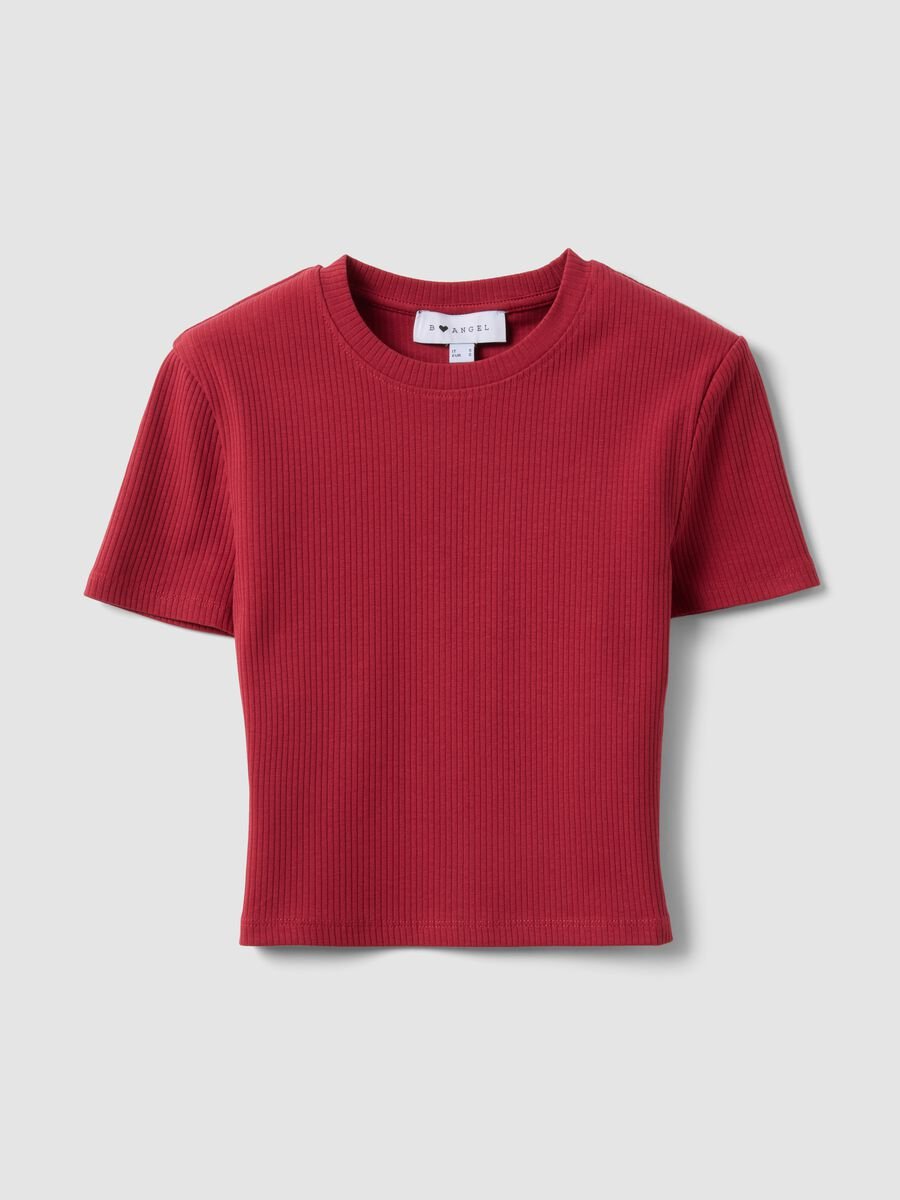 T-shirt fitted in cotone elasticizzato rossa a costine_0