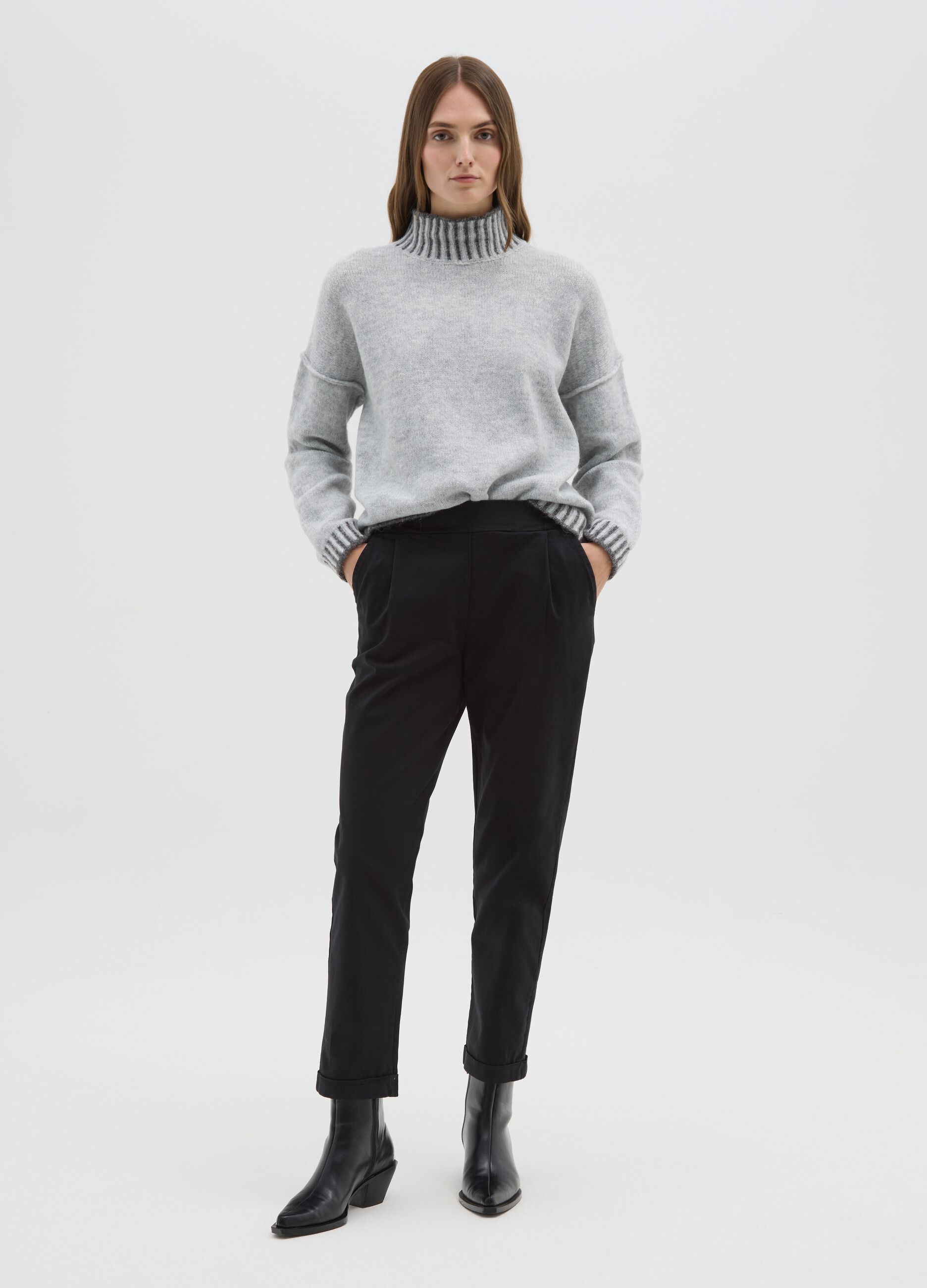 Black Stretch Cotton Regular Fit Trousers