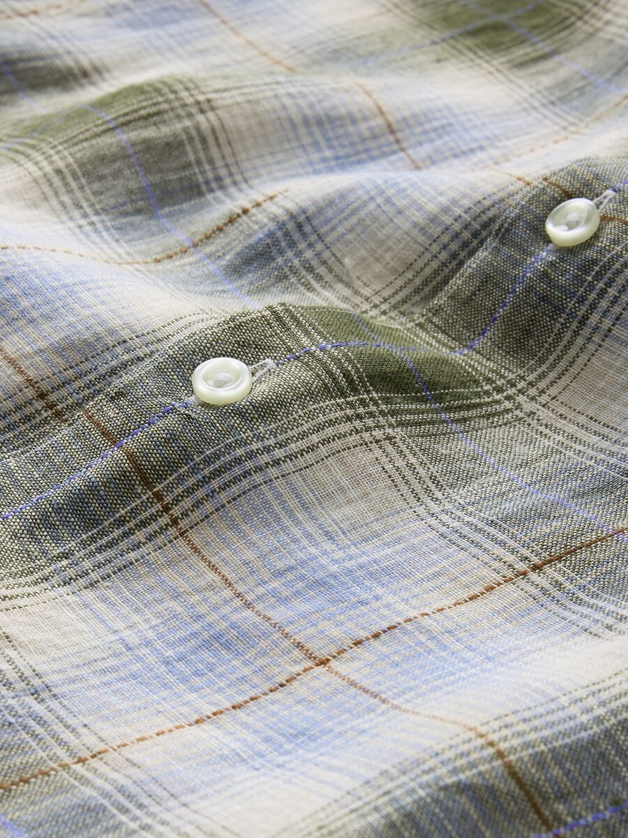 Green and Blue Checkered Cotton Blend Shirt_4