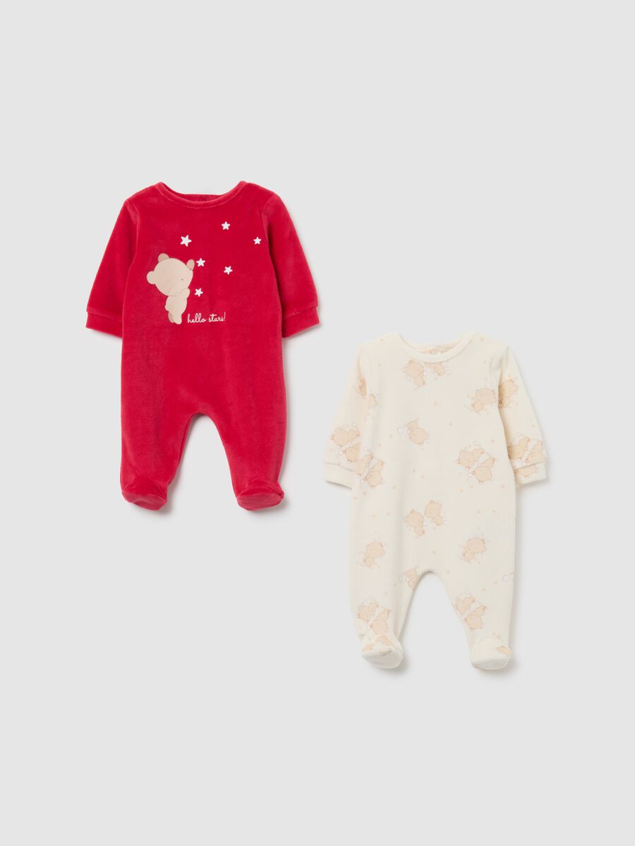 Multicolor cotton blend baby sleepsuit twin-pack_0