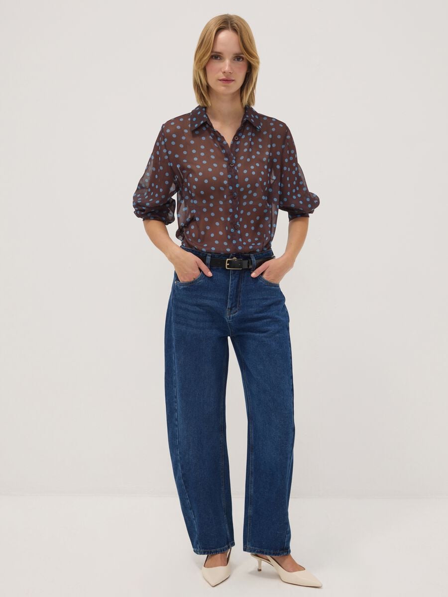 Brown and blue polka-dot regular-fit shirt_2