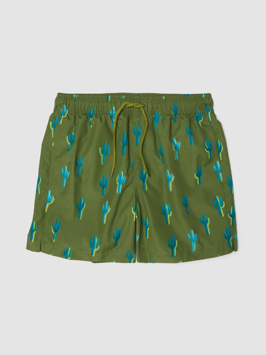 Green cactus-print boys&rsquo; swim shorts_0