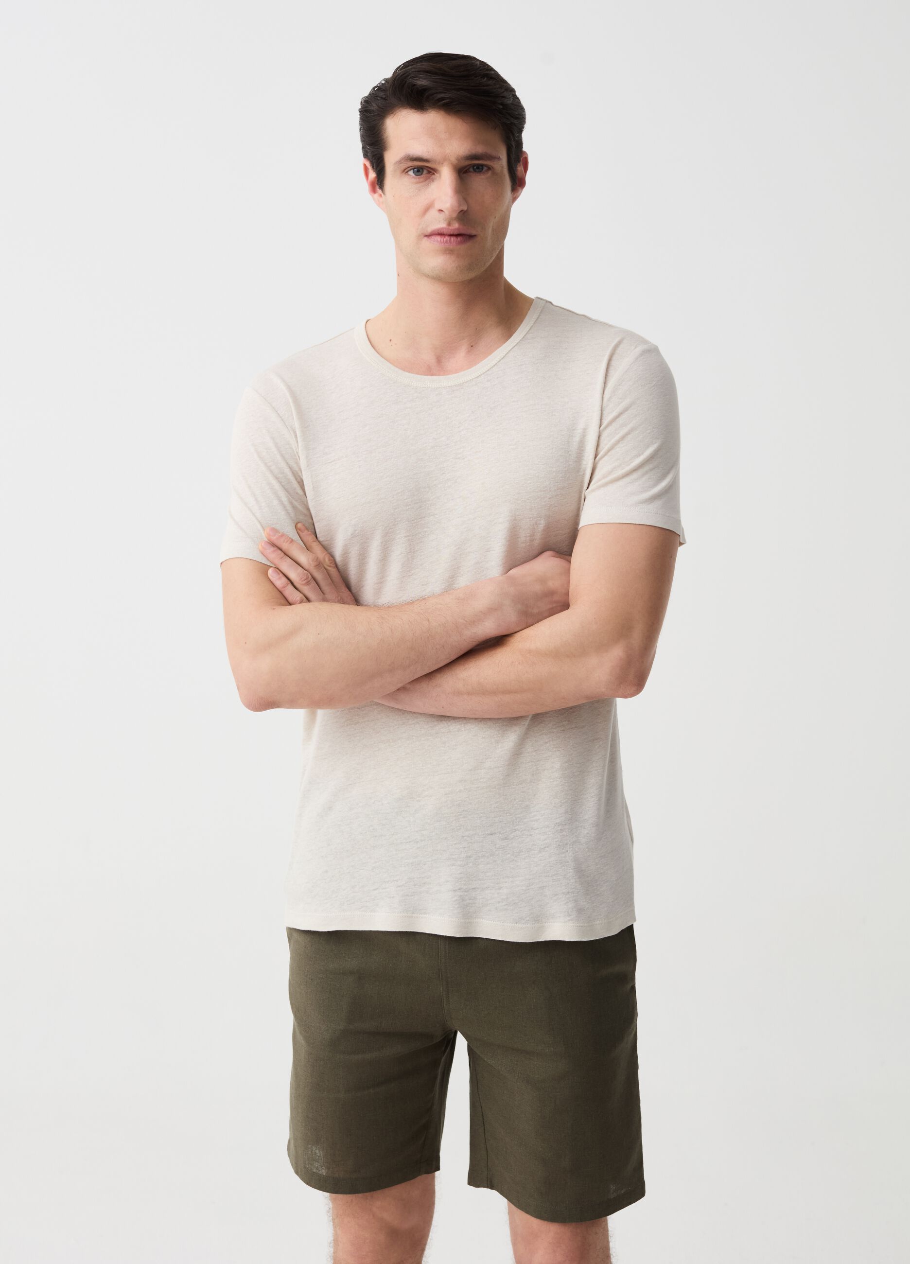 Pyjama shorts in linen and cotton