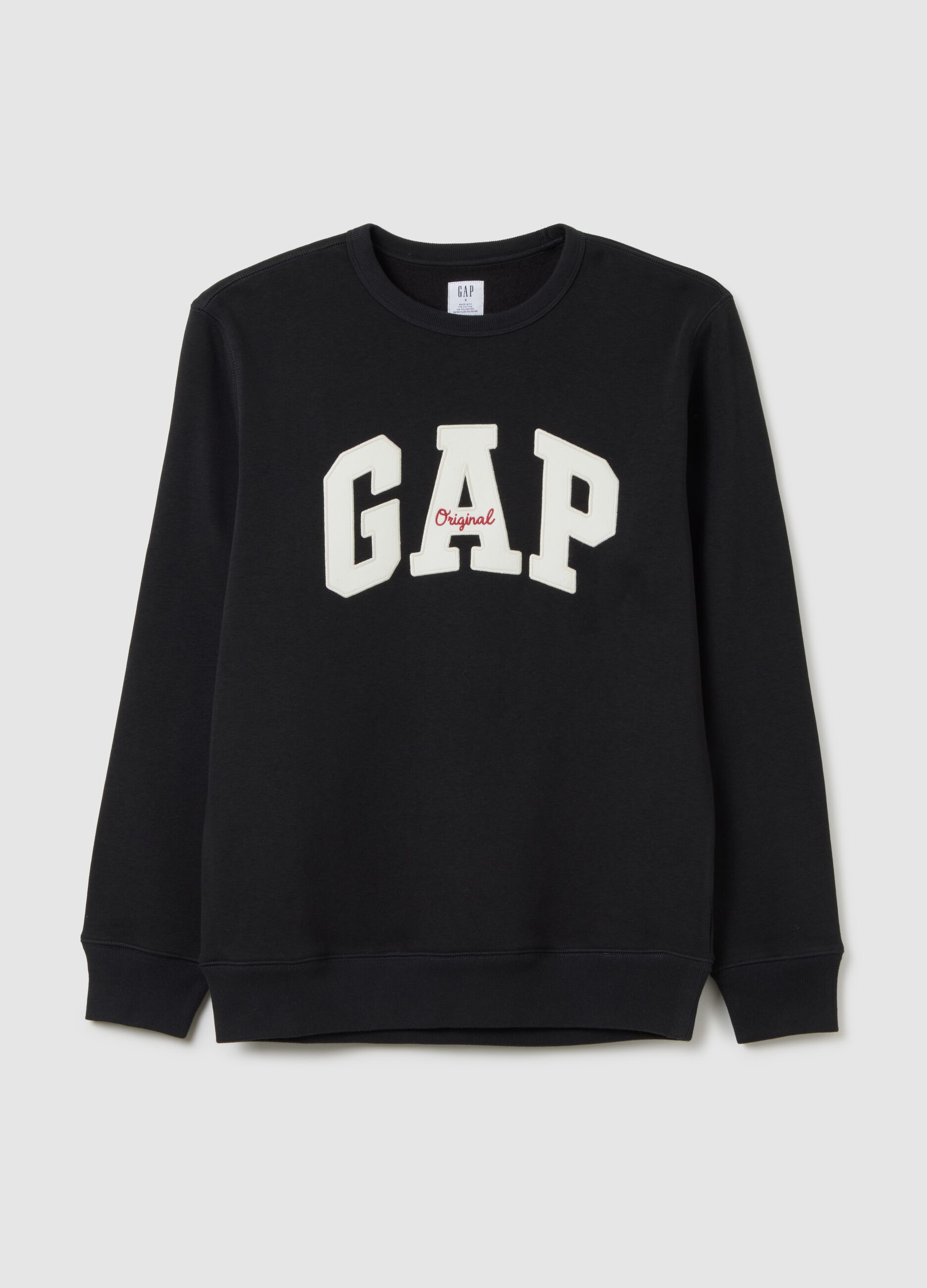 Round-neck sweatshirt with logo patch and embroidery
