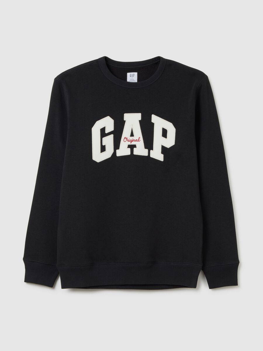 Round-neck sweatshirt with logo patch and embroidery_0