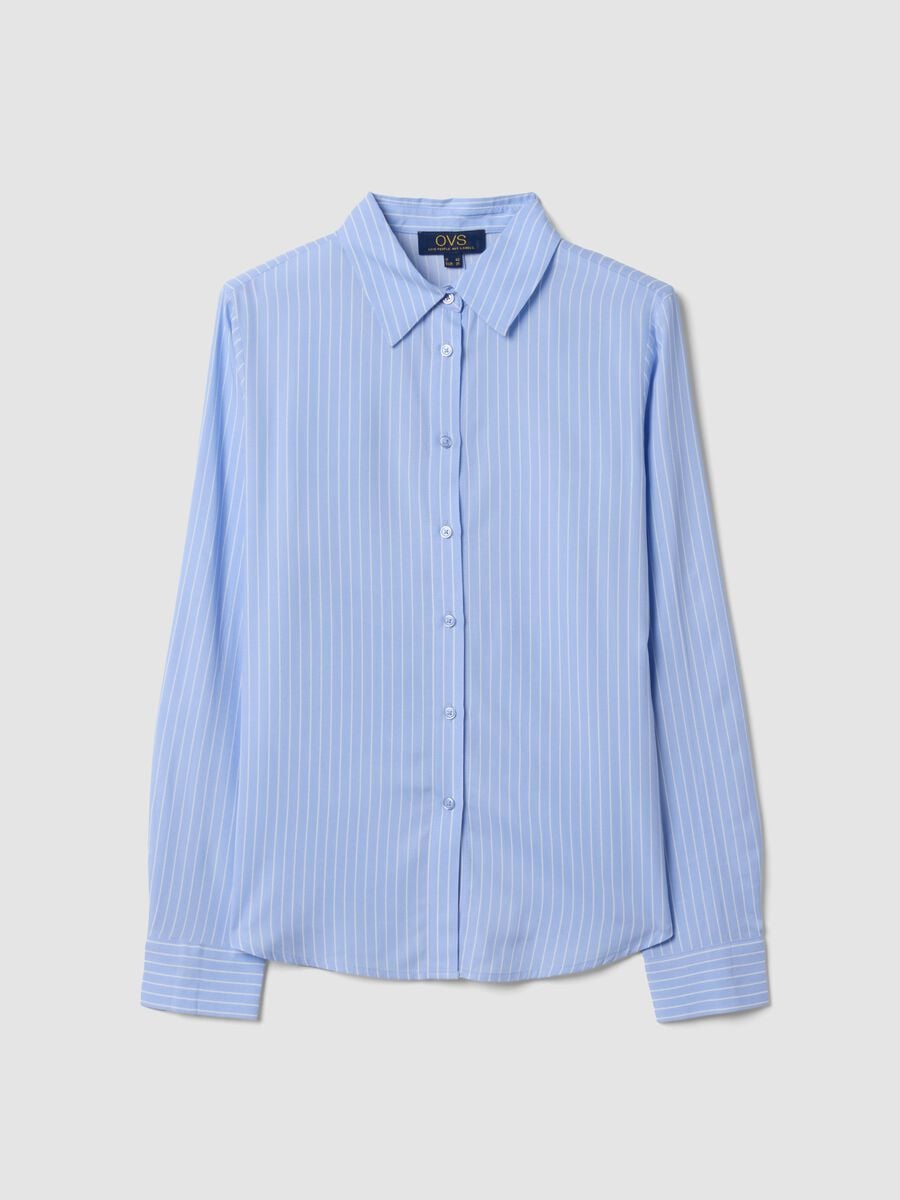 Blue striped pure viscose shirt, regular fit_4