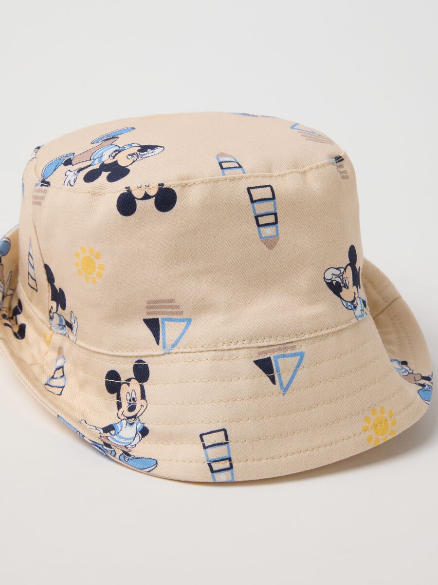 Bucket hat in puro cotone beige da bimbo con stampe Topolino_1