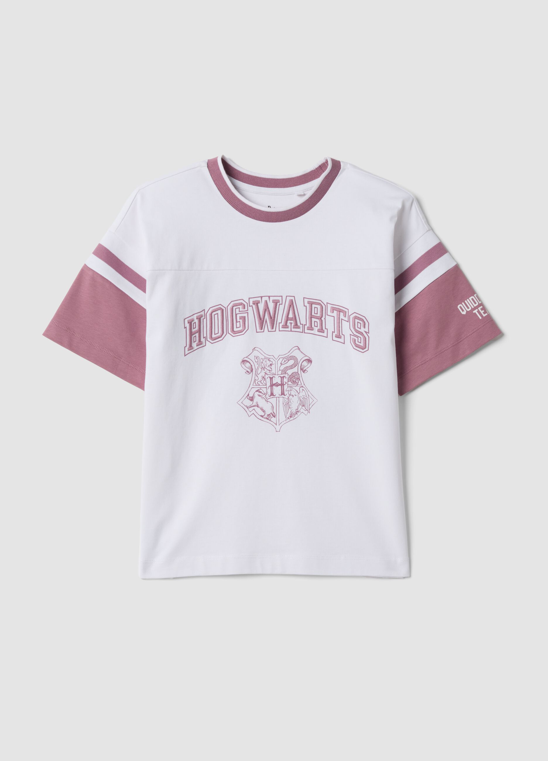 White pure cotton T-shirt with print and short sleeves