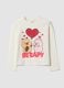 White stretch cotton capybara print T-shirt for girls_0
