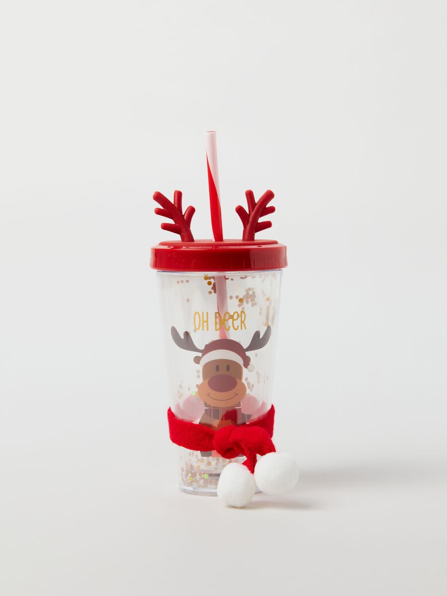 Bicchiere con tappo e cannuccia renna Rudolph_0