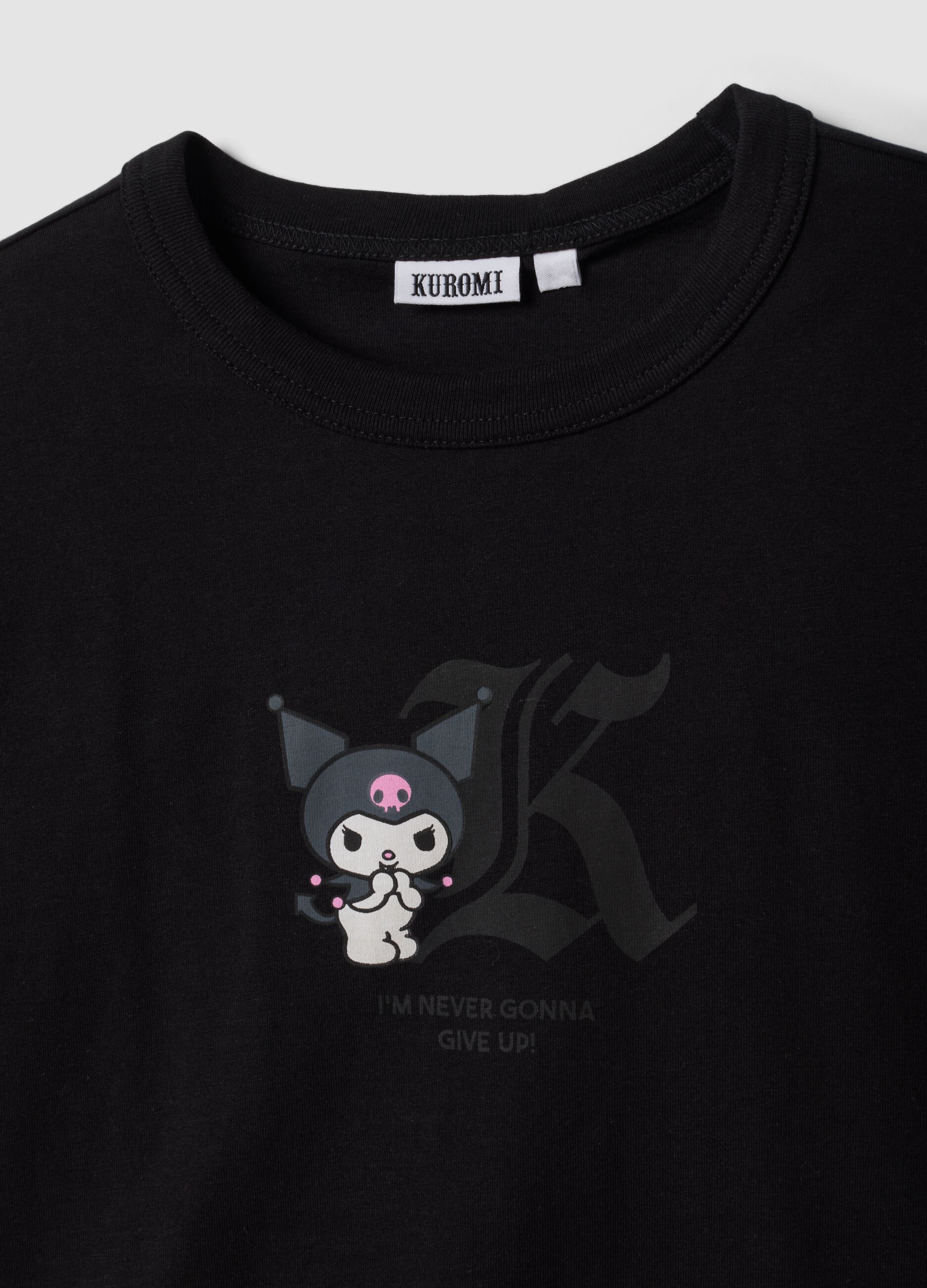 Black pure cotton Kuromi print T-shirt, regular fit