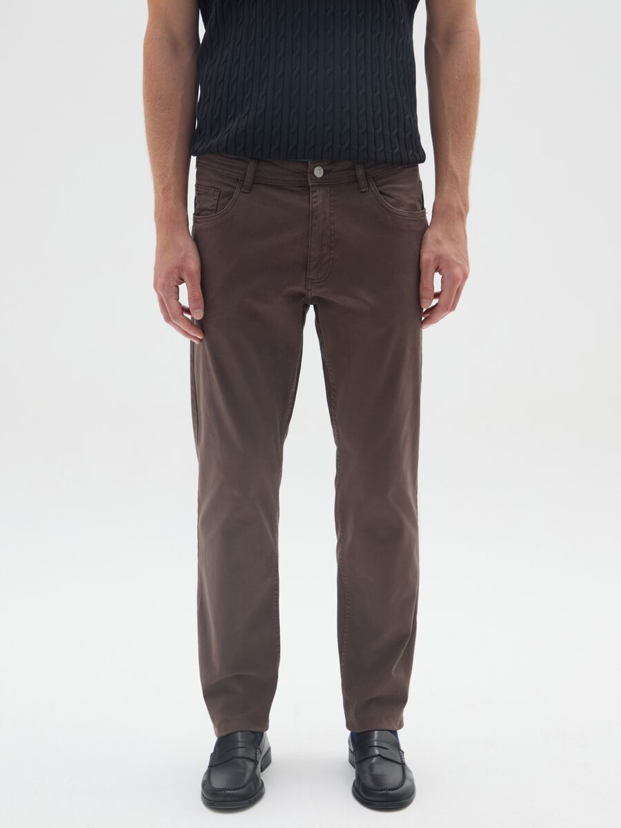 Slim fit brown cotton trousers_1