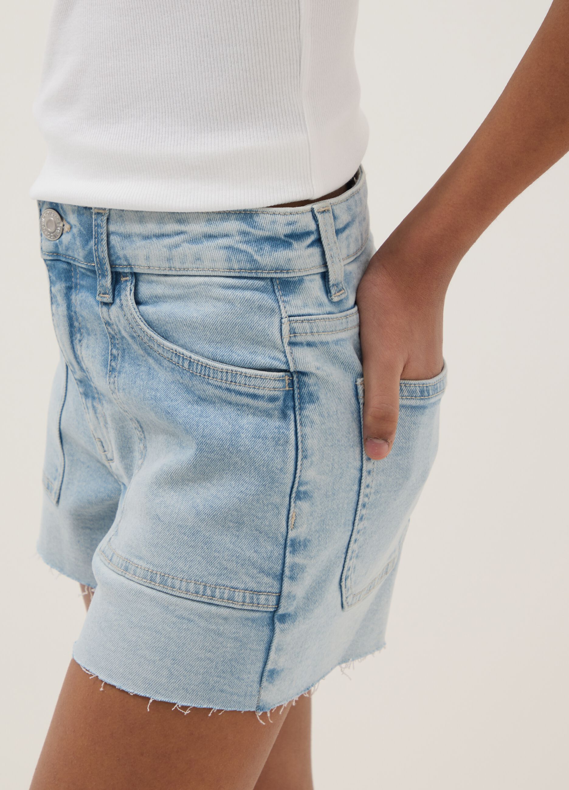 Light blue stretch denim cotton shorts for girls