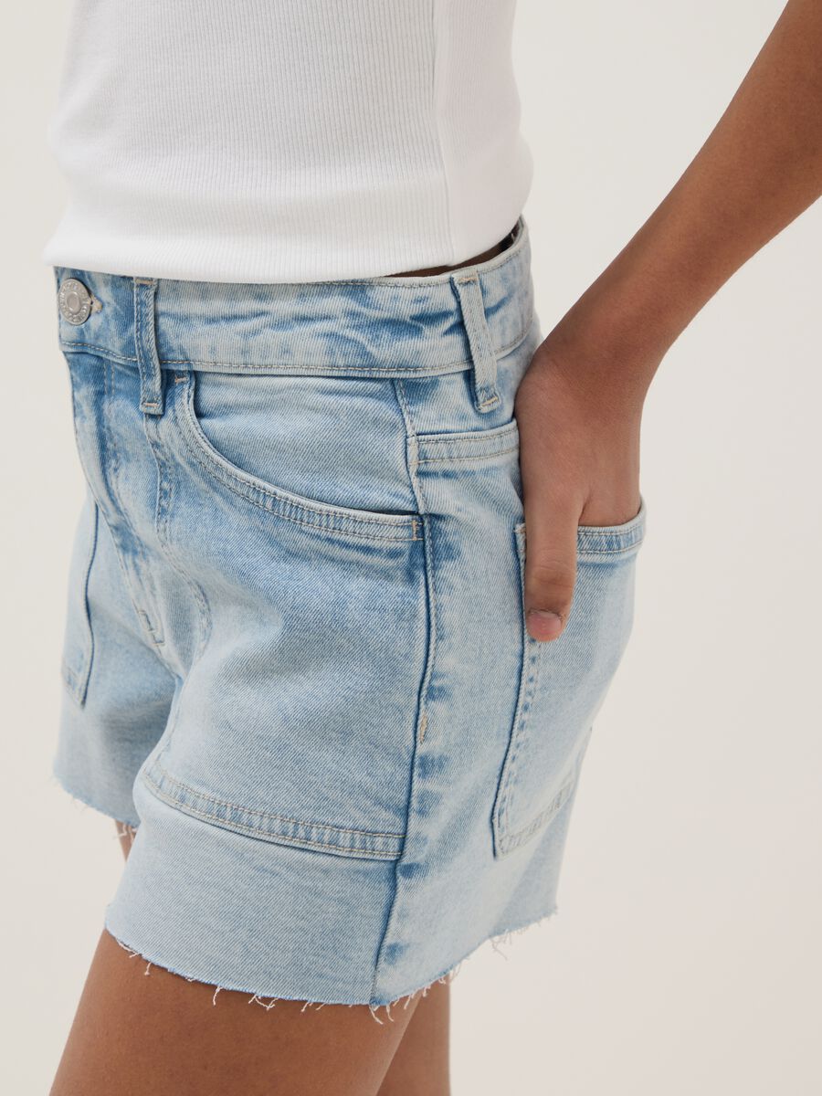 Shorts azzurri in cotone denim elasticizzato per ragazze_2