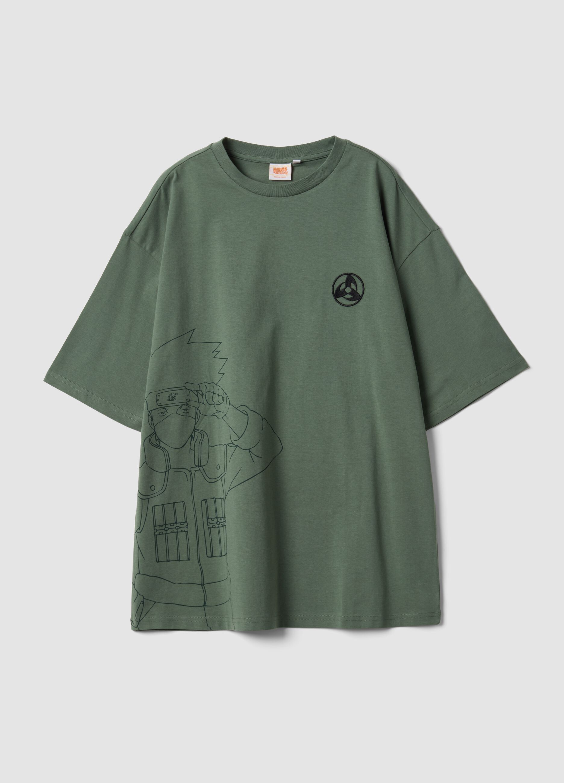 Green pure cotton T-shirt with Naruto print