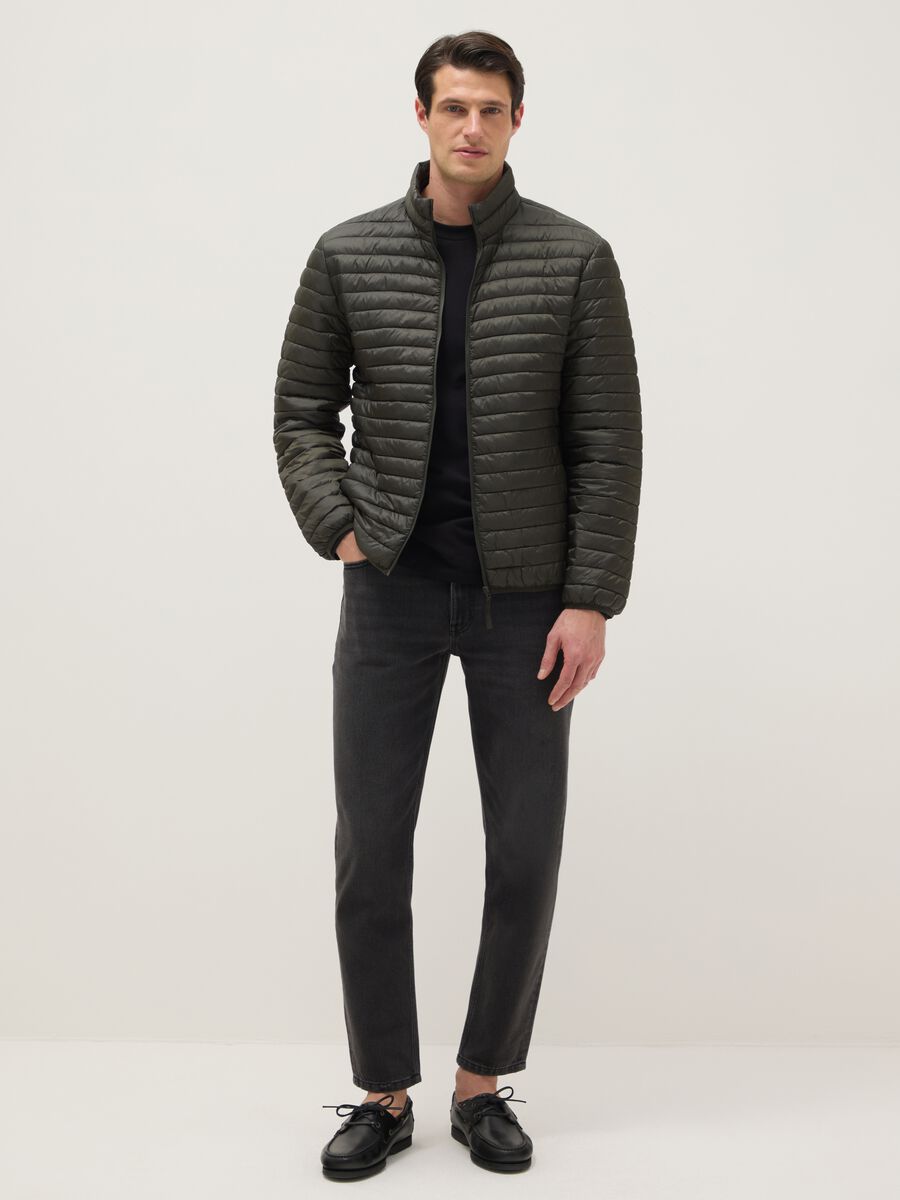 Green padded jacket with zip and regular fit_1