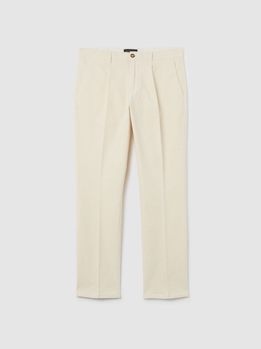 Beige cotton blend regular fit trousers_4