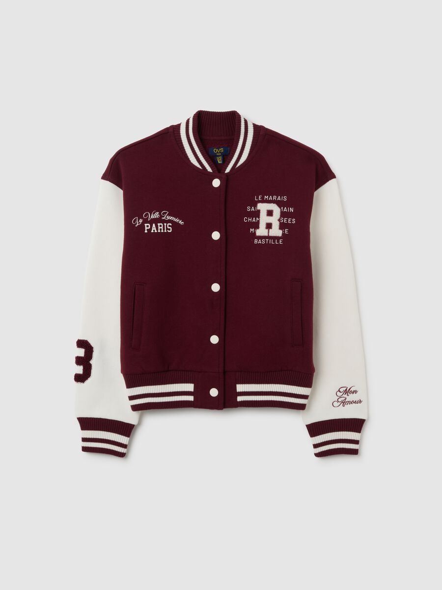 Bomber da ragazza in misto cotone bianco e rosso regular fit_0