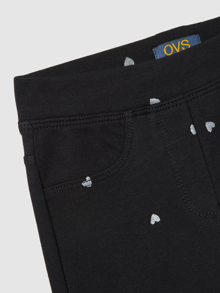 Girls' black cotton flare trousers with hearts_2