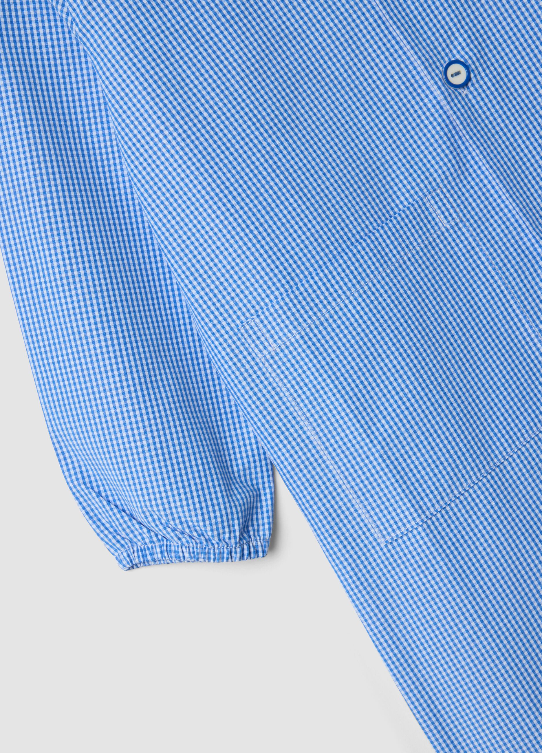 2-pack of blue gingham nursery aprons with white collar for boys