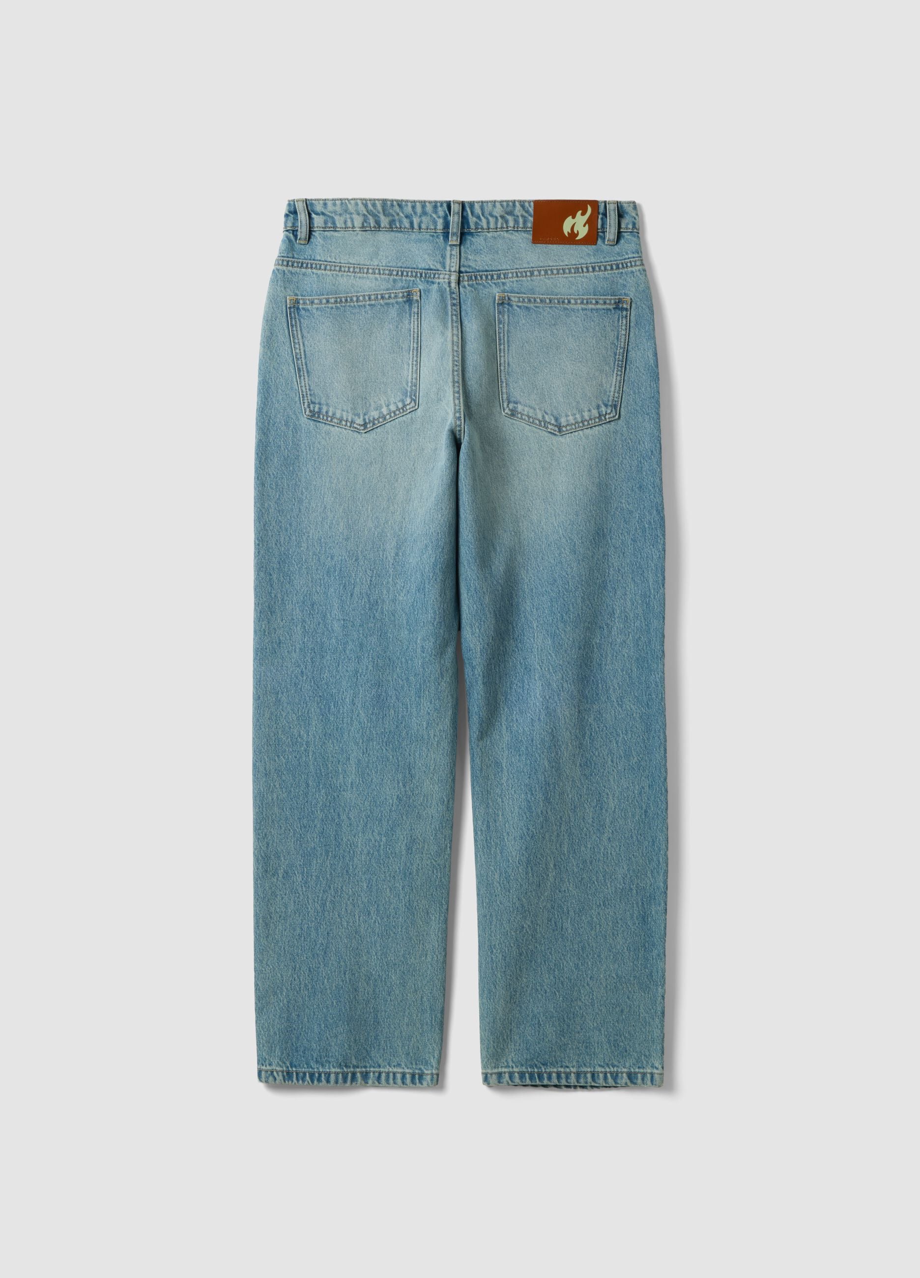 Jeans blu chiaro in puro cotone loose fit
