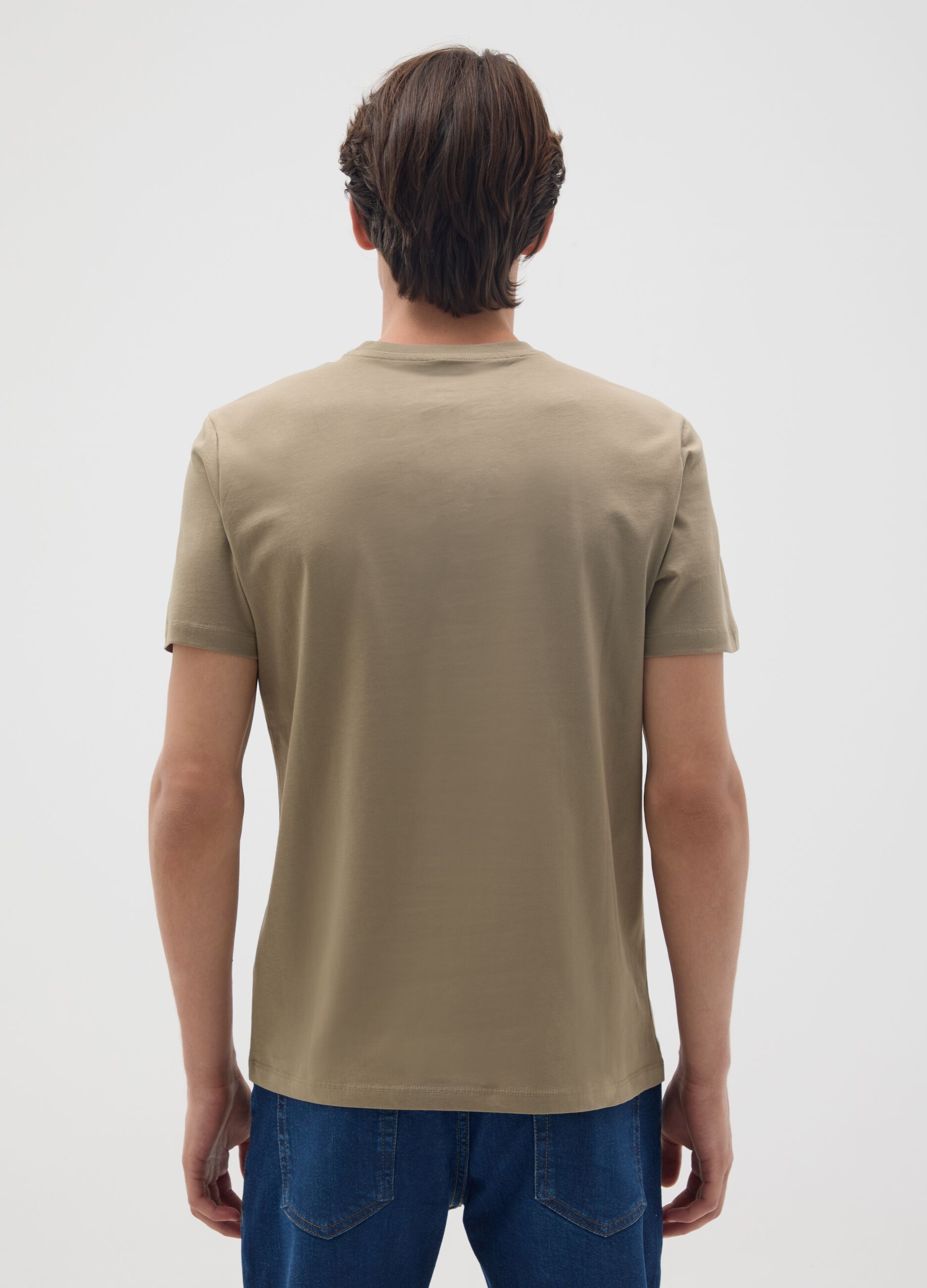 Beige pure cotton regular fit T-shirt