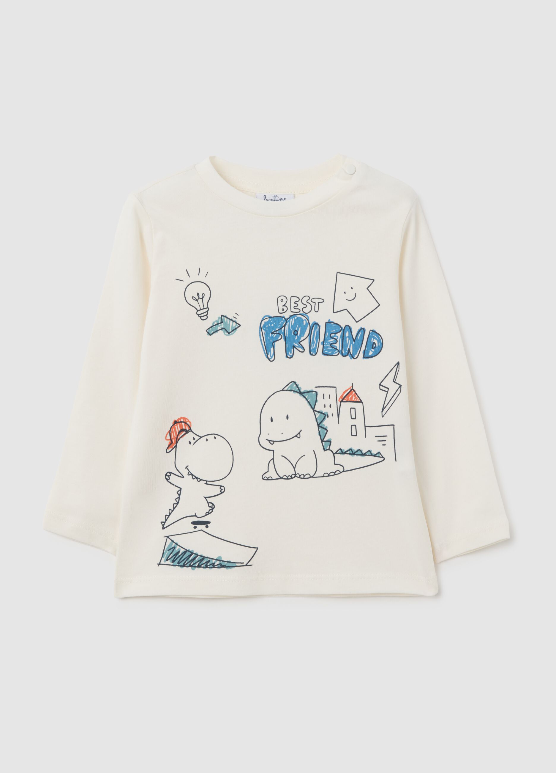 White pure cotton children's regular fit t-shirt with dinosaurs