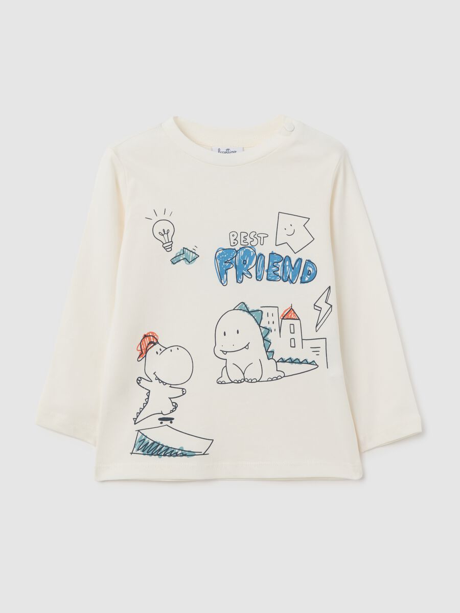 White pure cotton children's regular fit t-shirt with dinosaurs_0