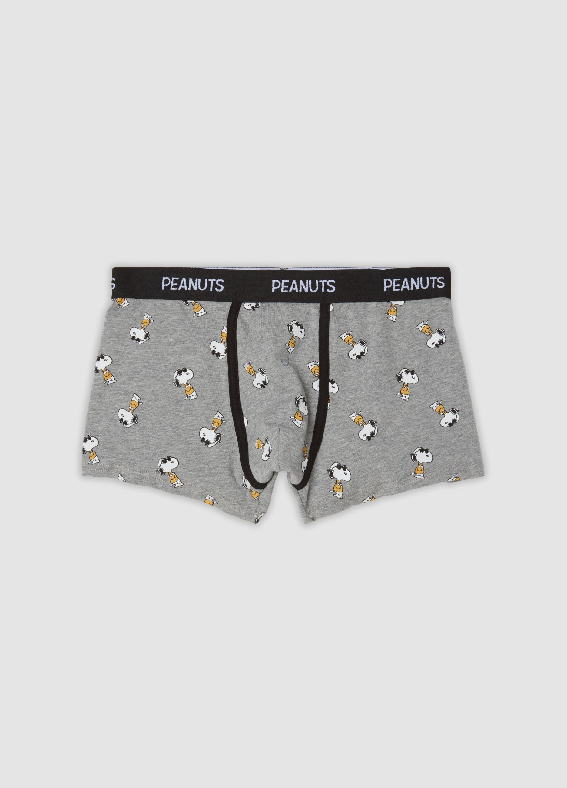 Grey marl organic stretch cotton boxer shorts with Peanuts print