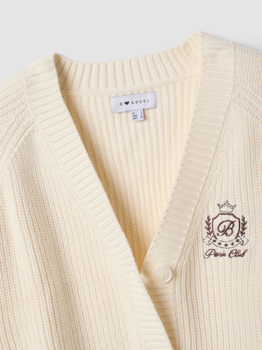 Cardigan beige in misto cotone con scollo profondo a V fitted_5