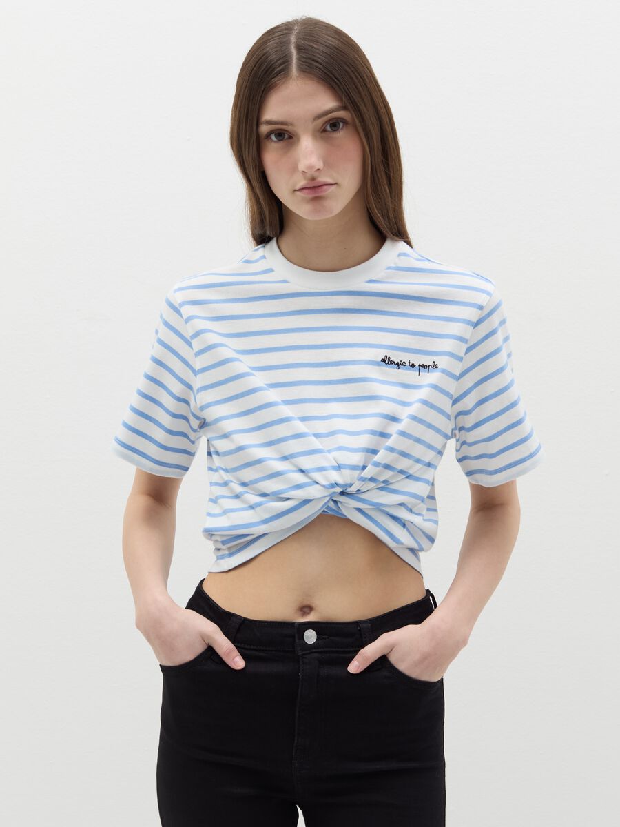 Striped T-shirt with "Allergic To People" embroidery_0