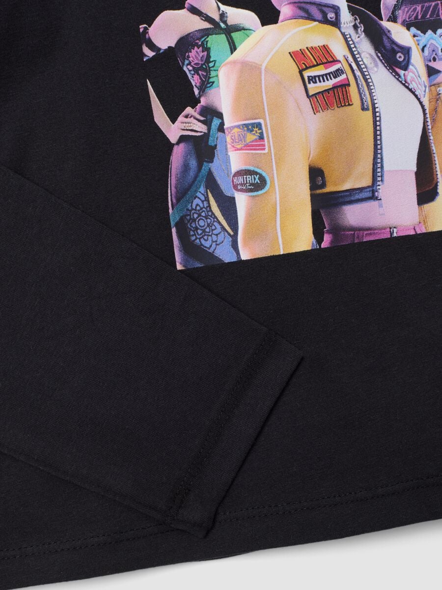Black stretch cotton T-shirt with K-Pop Demon Hunters print_3