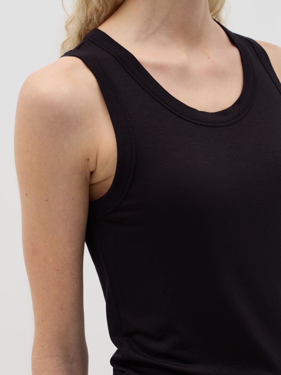 Basic black tank top in stretch viscose_2
