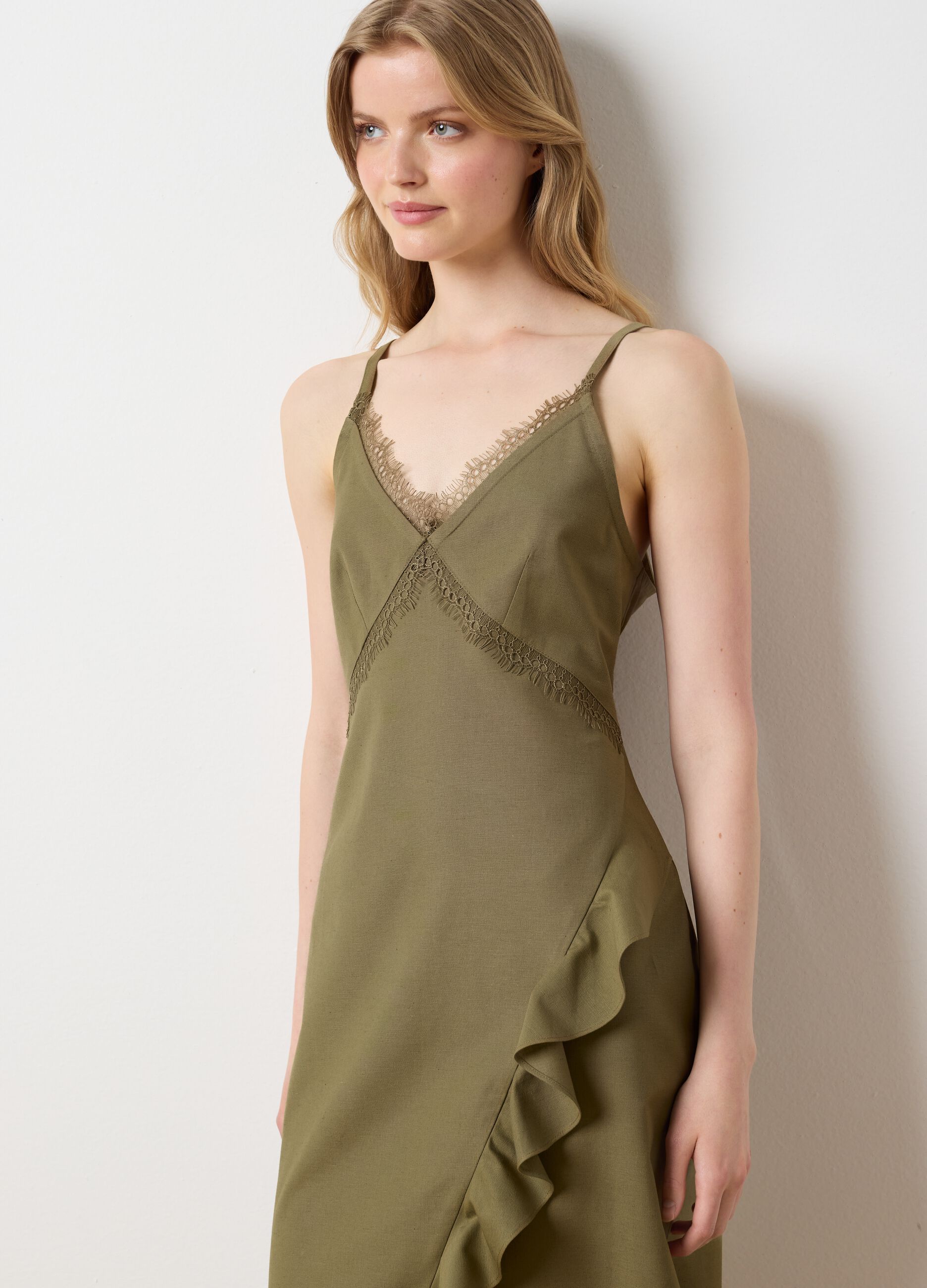 Abito midi da donna in cotone verde over