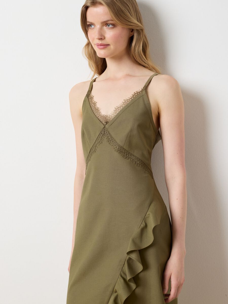 Women's Green Cotton Midi Dress - Loose Fit_0