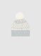 Multicolour regular fit beanie with pompom and geometric pattern_0