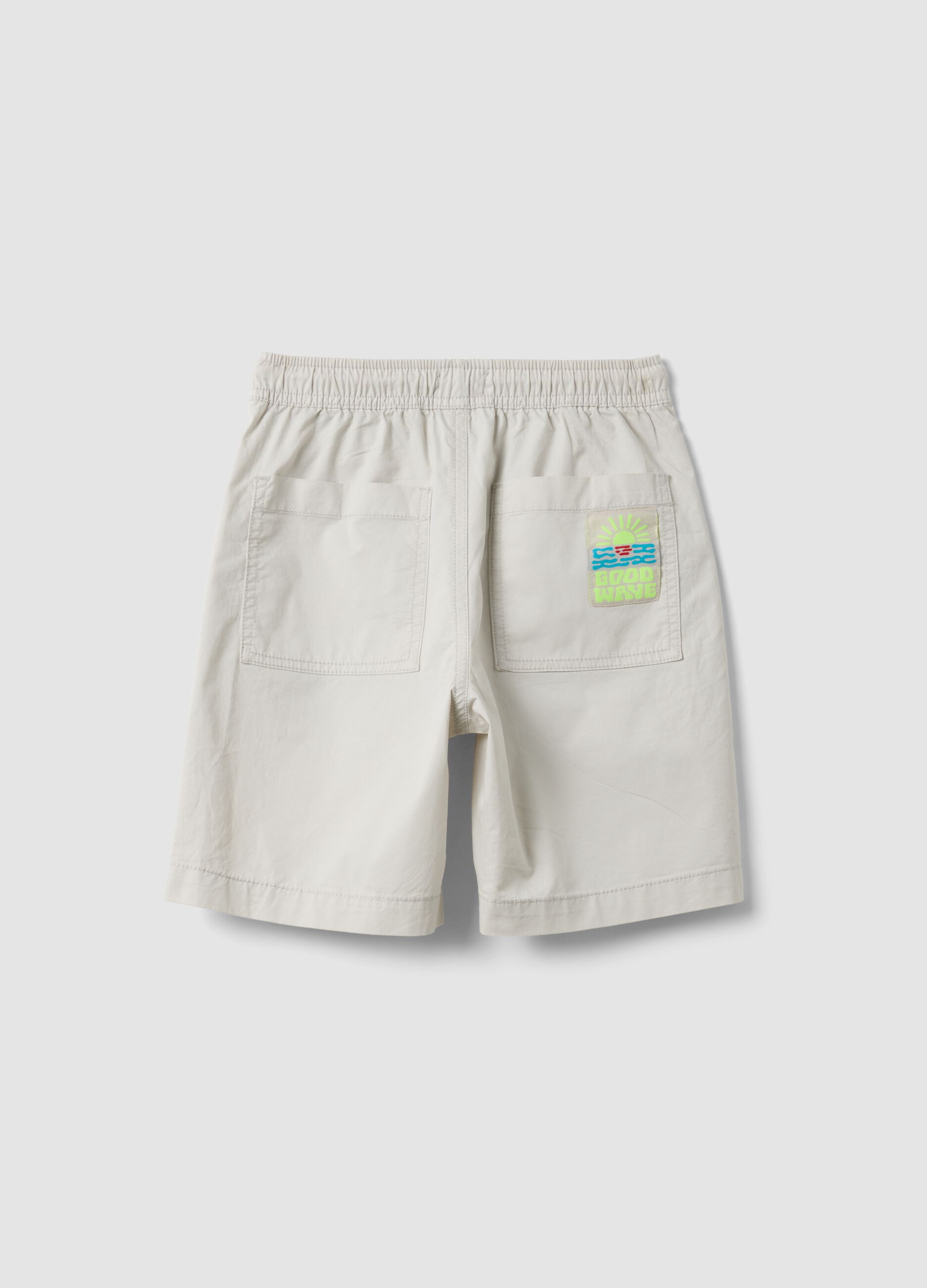 Beige pure cotton shorts with elasticated waistband