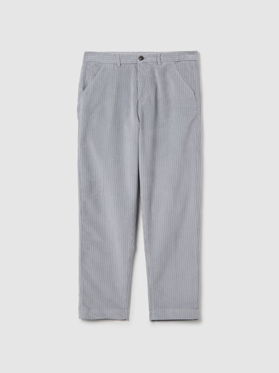 Grey cotton blend regular fit chino trousers_4