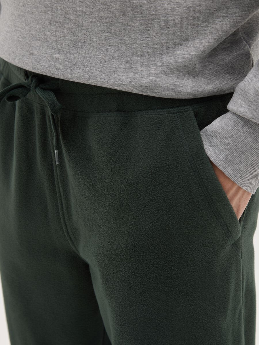 Regular Fit Green Fleece Trousers with Elastic Waist_3