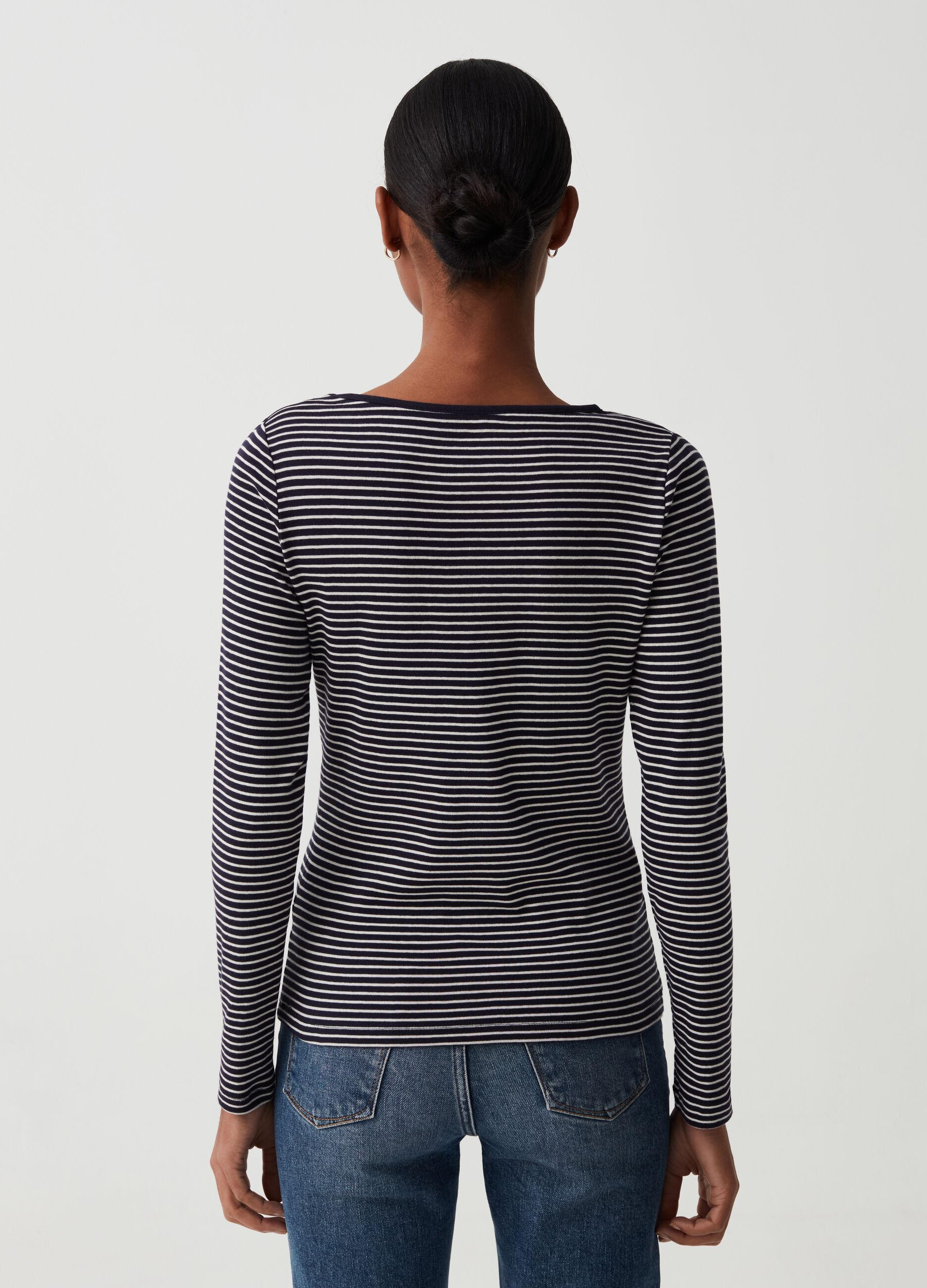 Slim striped T-shirt with boat neck