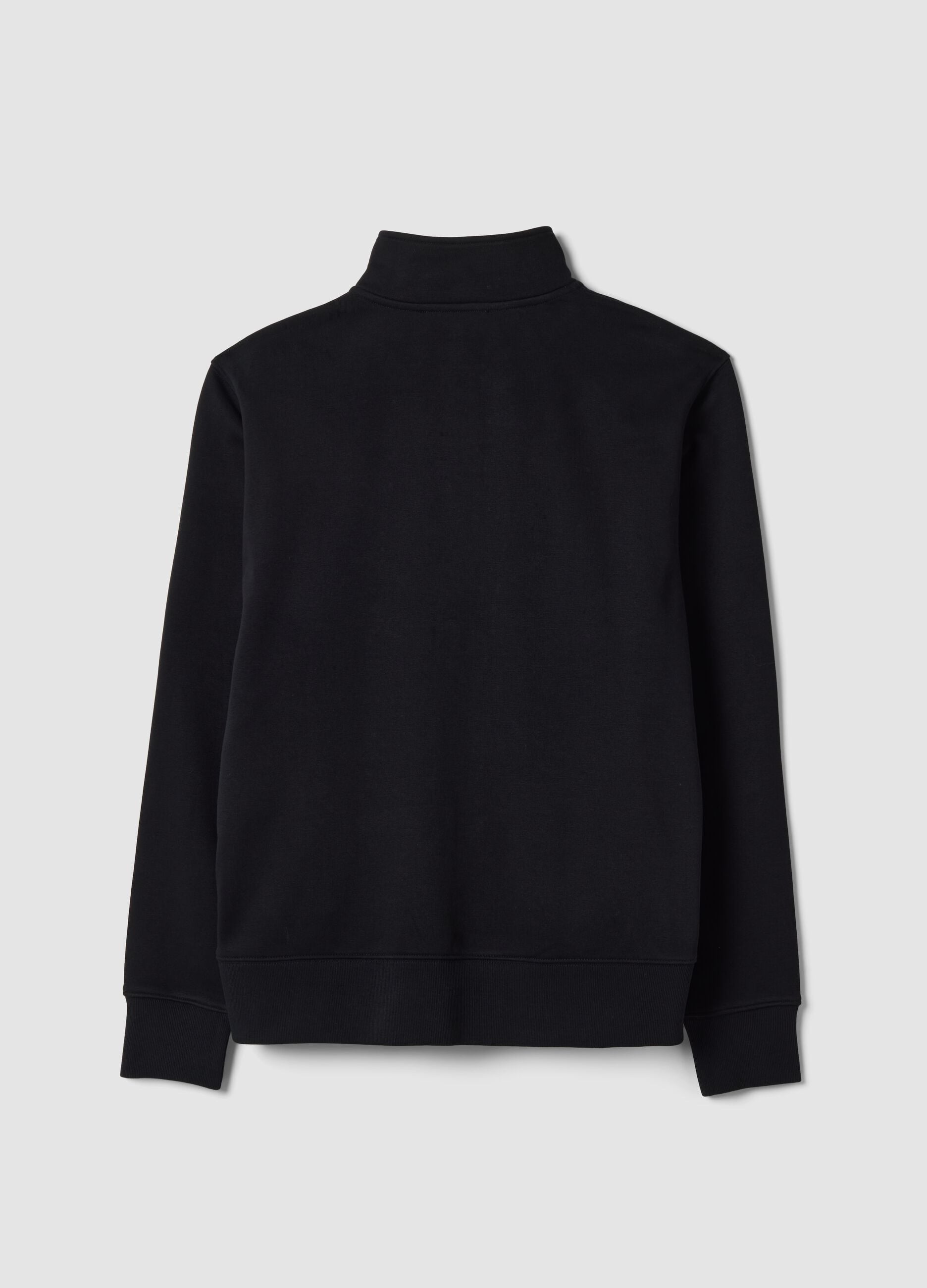 Black cotton-blend half-zip sweatshirt with crew neck